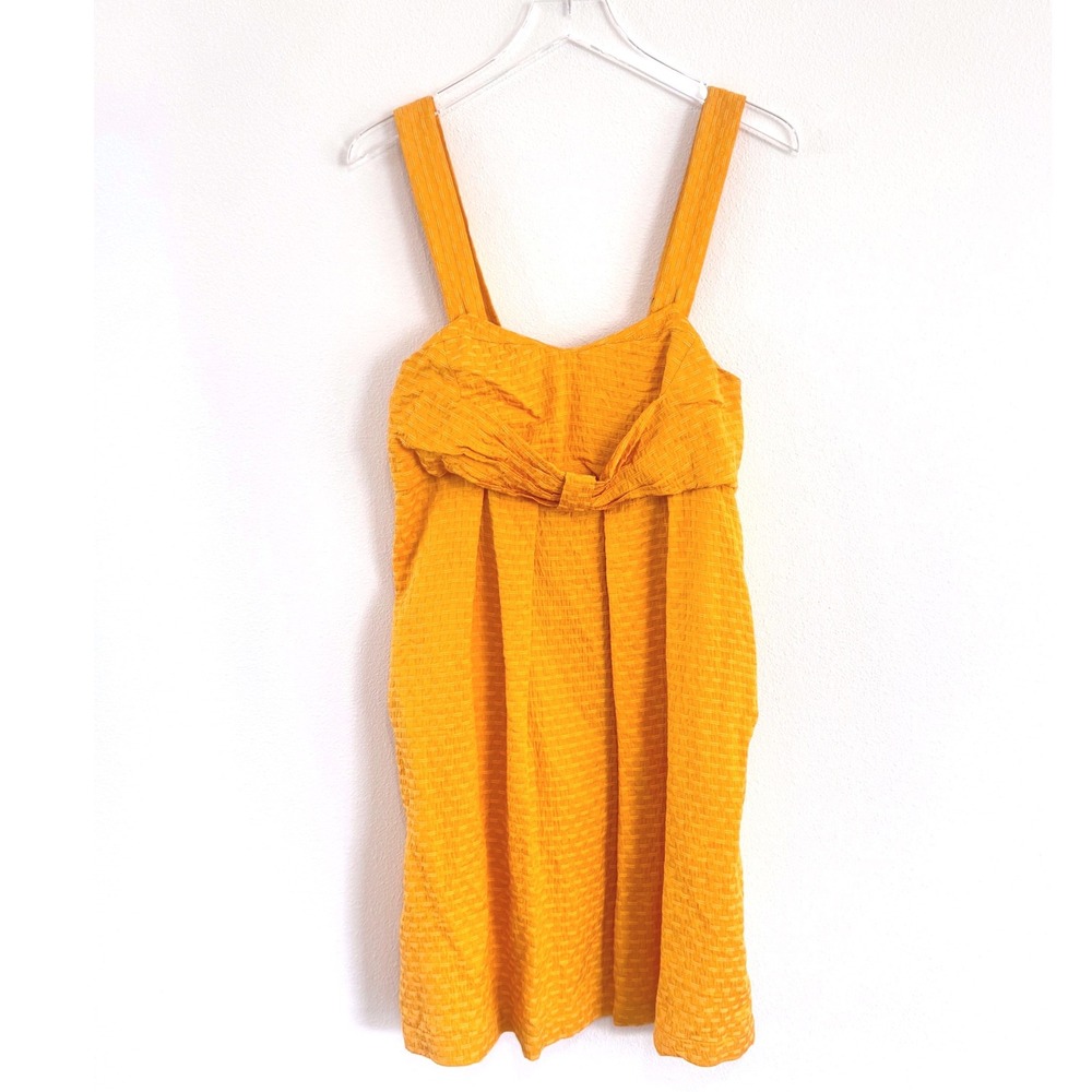 See by Chloé Mustard Yellow Textured Silk & Cotton Square Neck‎ Dress